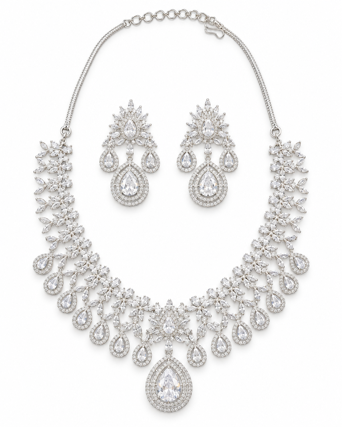 Necklace Set with Earrings | Silver Finish Wedding Jewellery