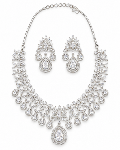 Necklace Set with Earrings | Silver Finish Wedding Jewellery