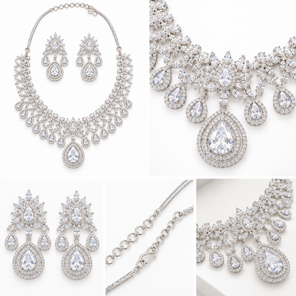 Necklace Set with Earrings | Silver Finish Wedding Jewellery
